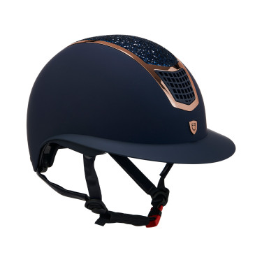 Casco Eclipse con strass y visera ancha (3 acolchados) Equestro Marino / oro rosa Azul marino