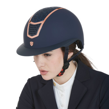 Casco Eclipse con strass y visera ancha (3 acolchados) Equestro Marino / oro rosa Azul marino