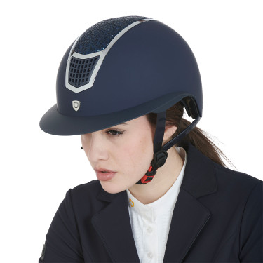 Casco Eclipse con strass y visera ancha (3 acolchados) Equestro Navy blue / plata Azul