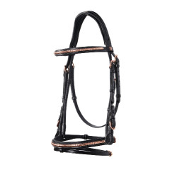 Brida inglesa de cuero clincher color oro rosa sin riendas Equestro Brida inglesa de cuero clincher color oro rosa sin riendas Equestro