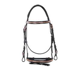 Brida inglesa de cuero clincher color oro rosa sin riendas Equestro Brida inglesa de cuero clincher color oro rosa sin riendas Equestro