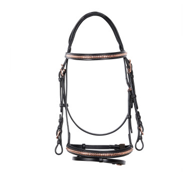 Brida inglesa de cuero clincher color oro rosa sin riendas Equestro Brida inglesa de cuero clincher color oro rosa sin riendas Equestro