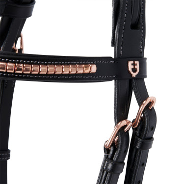 Brida inglesa de cuero clincher color oro rosa sin riendas Equestro Brida inglesa de cuero clincher color oro rosa sin riendas Equestro
