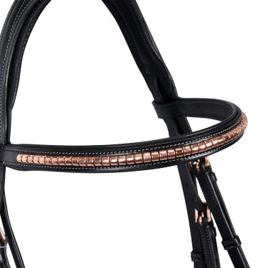 Brida inglesa de cuero clincher color oro rosa sin riendas Equestro Brida inglesa de cuero clincher color oro rosa sin riendas Equestro