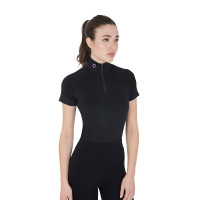 Capa base ajustada de manga corta para mujer en tejido técnico Equestro Negro / lila