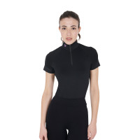 Capa base ajustada de manga corta para mujer en tejido técnico Equestro Negro / lila