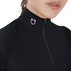 Capa base ajustada de manga corta para mujer en tejido técnico Equestro Negro / lila Capa base ajustada de manga corta para mujer en tejido técnico Equestro Negro / lila