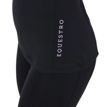 Capa base ajustada de manga corta para mujer en tejido técnico Equestro Negro / lila Capa base ajustada de manga corta para mujer en tejido técnico Equestro Negro / lila