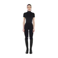 Capa base ajustada de manga corta para mujer en tejido técnico Equestro Negro / lila Capa base ajustada de manga corta para mujer en tejido técnico Equestro Negro / lila