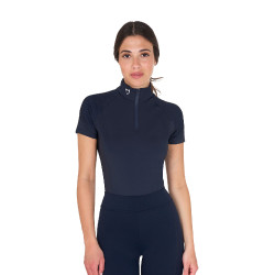 Capa base ajustada de manga corta para mujer en tejido técnico Equestro Blazer marino / blanco Azul marino