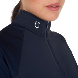 Capa base ajustada de manga corta para mujer en tejido técnico Equestro Blazer marino / blanco Azul marino