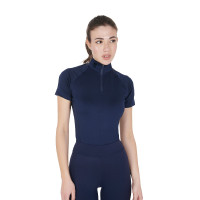 Capa base ajustada de manga corta para mujer en tejido técnico Equestro Blazer marino / negro Azul marino