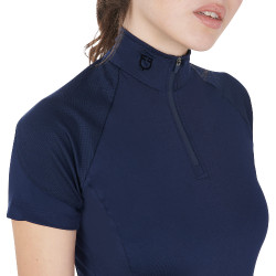 Capa base ajustada de manga corta para mujer en tejido técnico Equestro Blazer marino / negro Azul marino Capa base ajustada de manga corta para mujer en tejido técnico Equestro Blazer marino / negro Azul marino