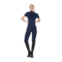 Capa base ajustada de manga corta para mujer en tejido técnico Equestro Blazer marino / negro Azul marino Capa base ajustada de manga corta para mujer en tejido técnico Equestro Blazer marino / negro Azul marino