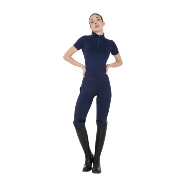 Capa base ajustada de manga corta para mujer en tejido técnico Equestro Blazer marino / negro Azul marino Capa base ajustada de manga corta para mujer en tejido técnico Equestro Blazer marino / negro Azul marino