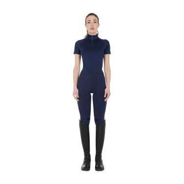 Capa base ajustada de manga corta para mujer en tejido técnico Equestro Blazer marino / negro Azul marino Capa base ajustada de manga corta para mujer en tejido técnico Equestro Blazer marino / negro Azul marino