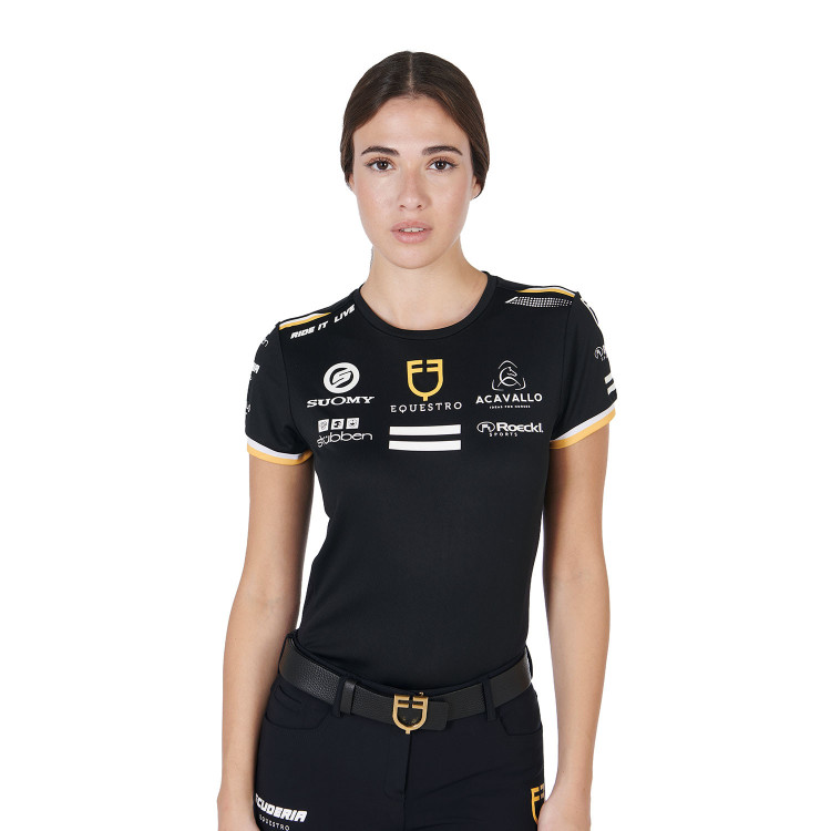 Camiseta de entrenamiento GP para mujer en tejido técnico con multi-logo Equestro Camiseta de entrenamiento GP para mujer en tejido técnico con multi-logo Equestro