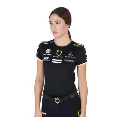 Camiseta de entrenamiento GP para mujer en tejido técnico con multi-logo Equestro Camiseta de entrenamiento GP para mujer en tejido técnico con multi-logo Equestro