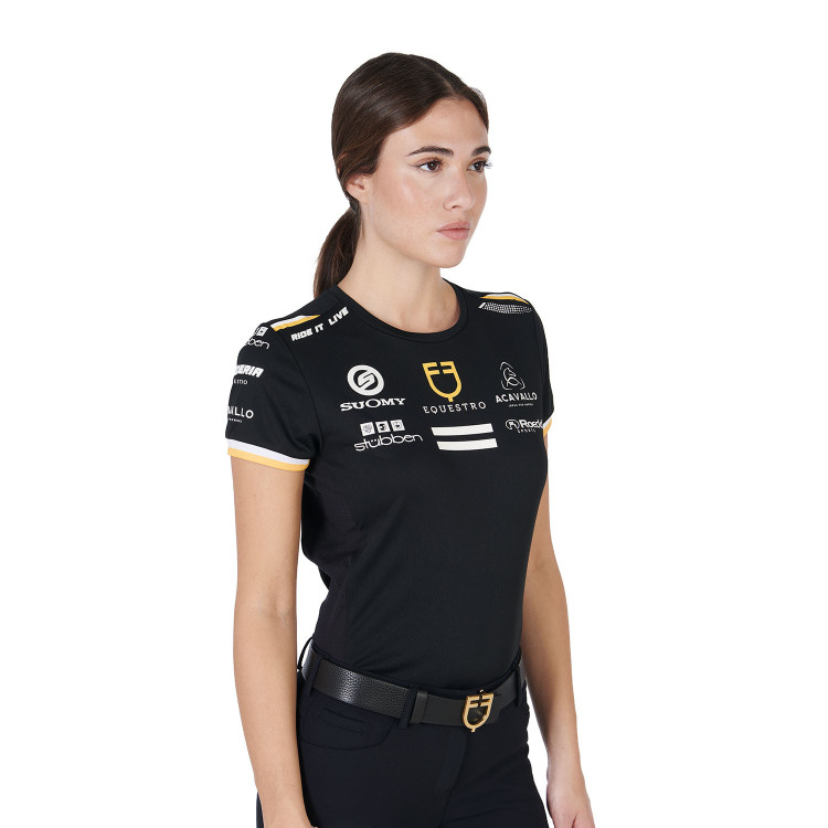 Camiseta de entrenamiento GP para mujer en tejido técnico con multi-logo Equestro Camiseta de entrenamiento GP para mujer en tejido técnico con multi-logo Equestro
