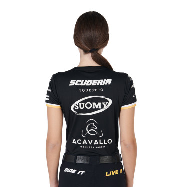 Camiseta de entrenamiento GP para mujer en tejido técnico con multi-logo Equestro Camiseta de entrenamiento GP para mujer en tejido técnico con multi-logo Equestro