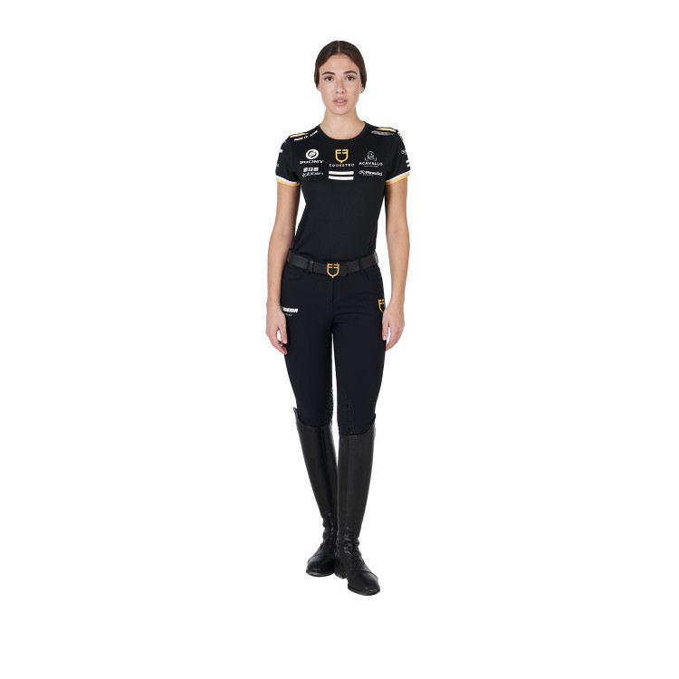 Camiseta de entrenamiento GP para mujer en tejido técnico con multi-logo Equestro Camiseta de entrenamiento GP para mujer en tejido técnico con multi-logo Equestro