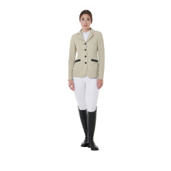 Chaqueta de concurso perforada para mujer con 4 botones Equestro Oxford tostado Rosa