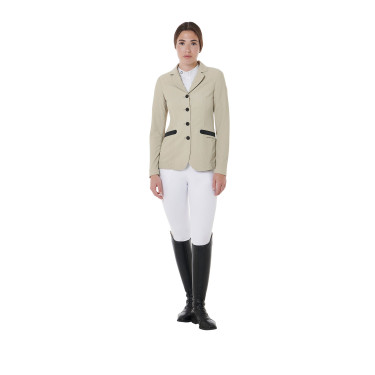 Chaqueta de concurso perforada para mujer con 4 botones Equestro Oxford tostado Rosa