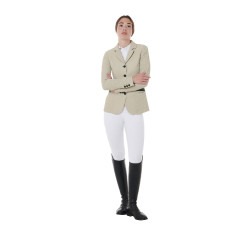 Chaqueta de concurso perforada para mujer con 4 botones Equestro Oxford tostado Rosa