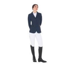 Chaqueta de concurso perforada para mujer con 4 botones Equestro Americana marina Azul marino