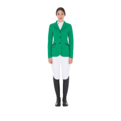 Damen-Wettkampfjacke perforiert 3 Knöpfe Equestro Verde ultramar