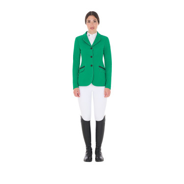 Damen-Wettkampfjacke perforiert 3 Knöpfe Equestro Verde ultramar