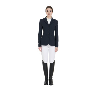 Chaqueta de concurso para mujer con corte anatómico de 4 botones Active Equestro Marino Azul marino
