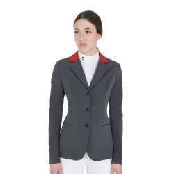 Chaqueta de concurso de 3 botones para mujer Elegance Equestro Gris / burdeos