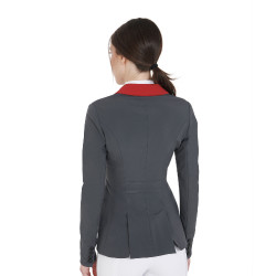 Chaqueta de concurso de 3 botones para mujer Elegance Equestro Gris / burdeos