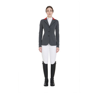 Chaqueta de concurso de 3 botones para mujer Elegance Equestro Gris / burdeos