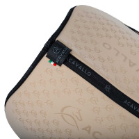 Alfombra de salto de lycra con agarre de gel y parte inferior de fibra de bambú Acavallo Color arena / negro Amarillo