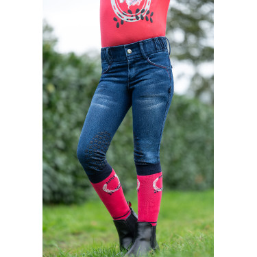 Pantalón infantil Aymee Denim con rodilleras de silicona HKM Pantalón infantil Aymee Denim con rodilleras de silicona HKM
