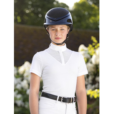 Polo de concurso Eva LeMieux Young Rider de manga corta Blanco modelo antiguo