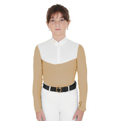 Camisa de concurso para niña de manga larga con cremallera y malla Equestro