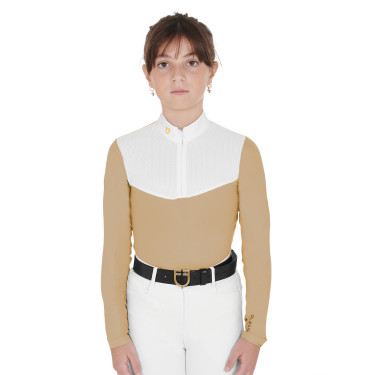 Camisa de concurso para niña de manga larga con cremallera y malla Equestro Camisa de concurso para niña de manga larga con cremallera y malla Equestro