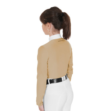 Camisa de concurso para niña de manga larga con cremallera y malla Equestro Camisa de concurso para niña de manga larga con cremallera y malla Equestro
