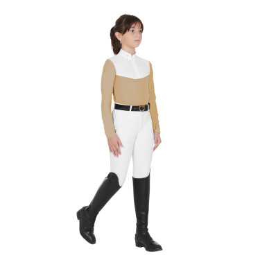 Camisa de concurso para niña de manga larga con cremallera y malla Equestro Camisa de concurso para niña de manga larga con cremallera y malla Equestro