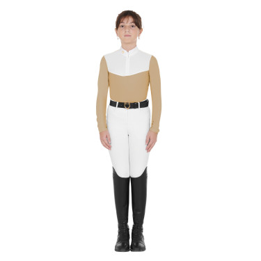 Camisa de concurso para niña de manga larga con cremallera y malla Equestro Camisa de concurso para niña de manga larga con cremallera y malla Equestro