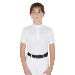 Polo de niña de concurso con mangas cortas y botones con malla Equestro