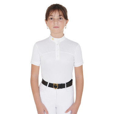 Polo de niña de concurso con mangas cortas y botones con malla Equestro Polo de niña de concurso con mangas cortas y botones con malla Equestro