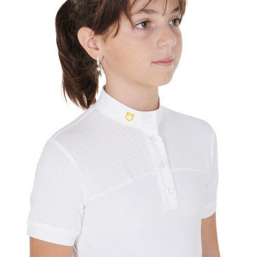 Polo de niña de concurso con mangas cortas y botones con malla Equestro Polo de niña de concurso con mangas cortas y botones con malla Equestro