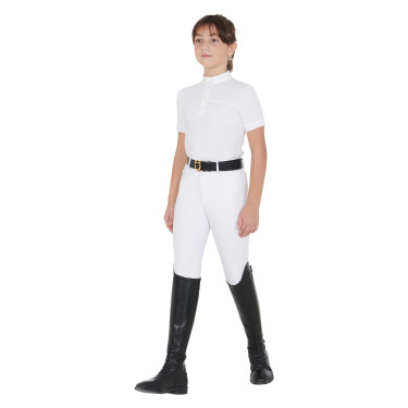 Polo de niña de concurso con mangas cortas y botones con malla Equestro Polo de niña de concurso con mangas cortas y botones con malla Equestro