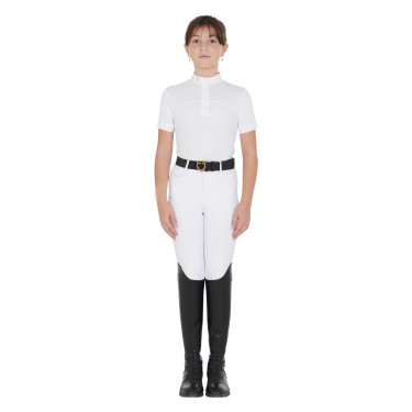 Polo de niña de concurso con mangas cortas y botones con malla Equestro Polo de niña de concurso con mangas cortas y botones con malla Equestro