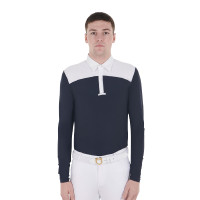 Polo de concurso Hombre Mangas Largas con Botones Equestro Blazer blanco/marino Azul marino