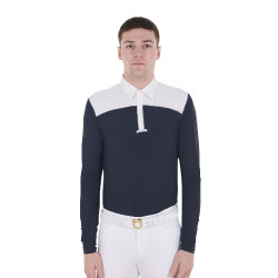 Polo de concurso Hombre Mangas Largas con Botones Equestro Blazer blanco/marino Azul marino